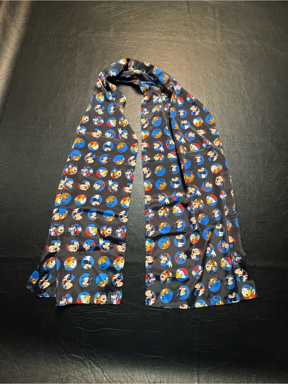 Vintage Mickey Unlimited Disney Character Faces Scarf Black Korea Collectible